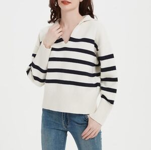 Striped Lapel Pullover Sweater